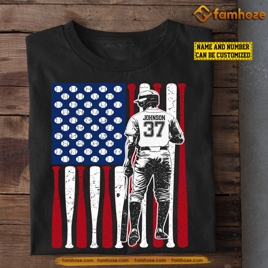 Personalized July 4th Baseball T-shirt, American Flag Made Of Baseball Tees Gift For Baseball Lovers