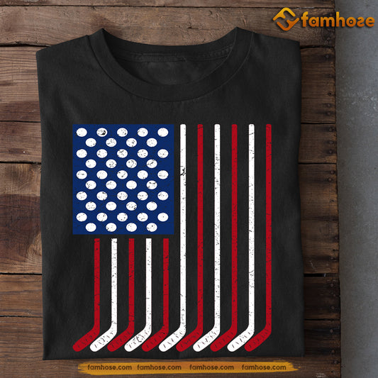 Hockey July 4th T-shirt, American Flag Made Of Hockey Sport Tees Gift For Hockey Lovers