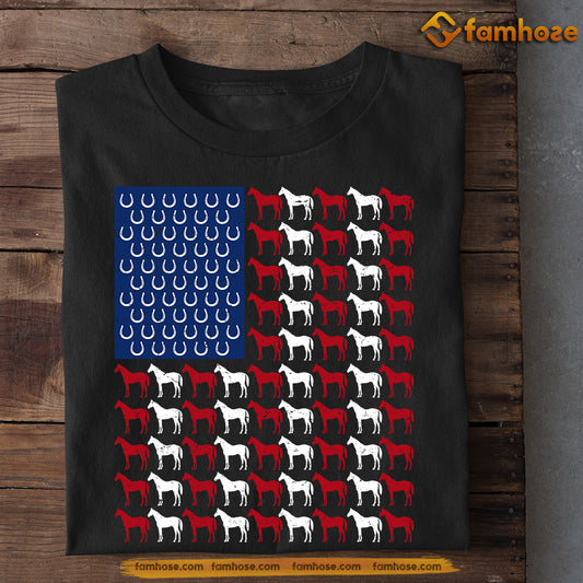 Horse July 4th T-shirt, American Flag Made Of Horse Tees Gift For Horse Lovers