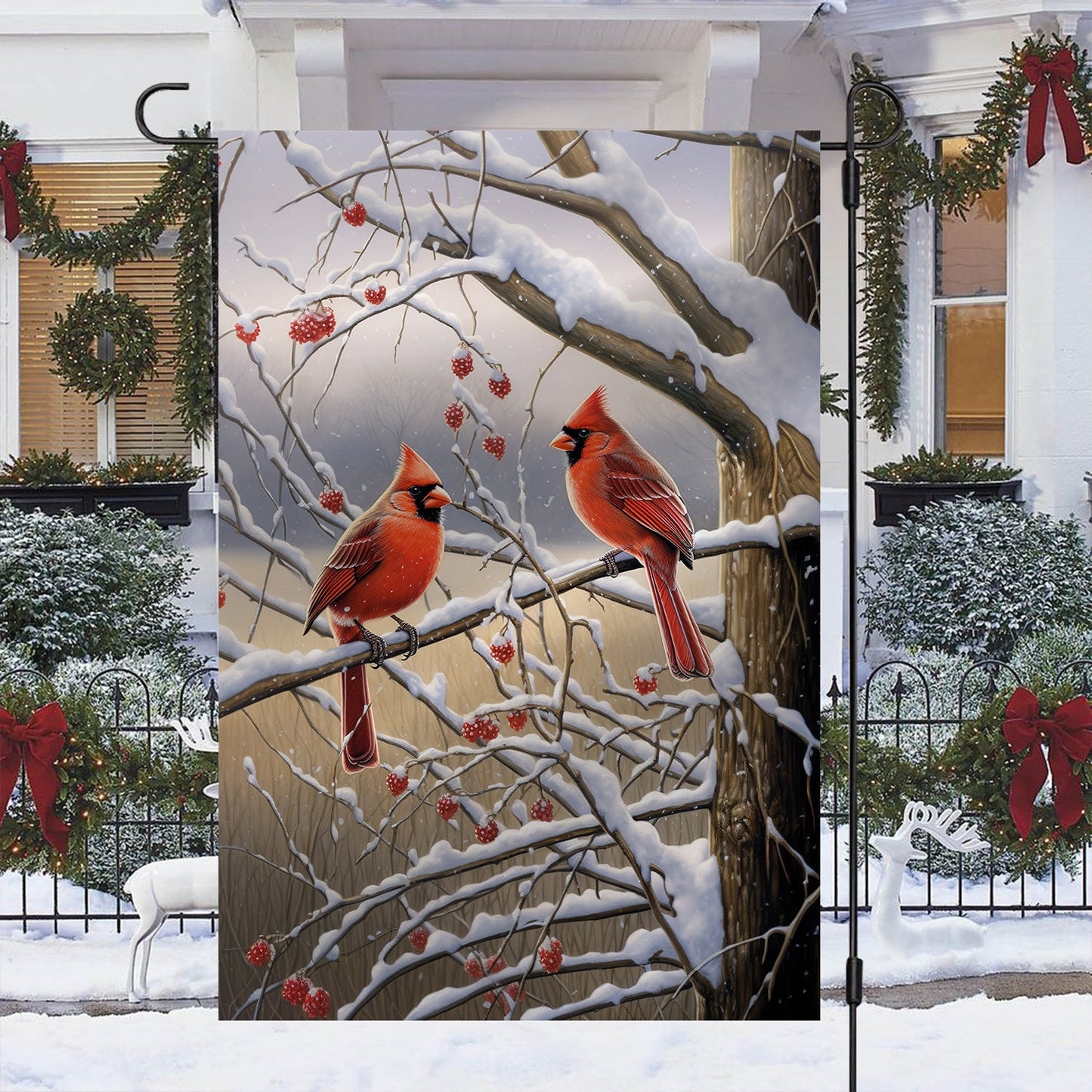 Cardinals On A Berry-Laden Branch, Christmas Garden Flag - House Flag, Christmas Flag Gift For Bird Lovers, Bird Flag