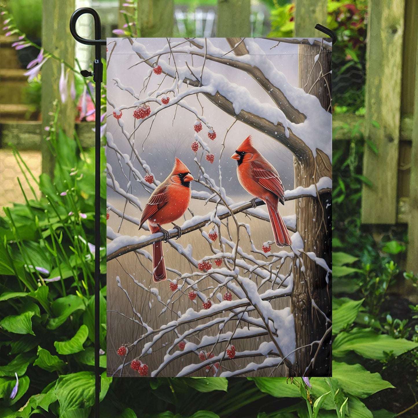 Cardinals On A Berry-Laden Branch, Christmas Garden Flag - House Flag, Christmas Flag Gift For Bird Lovers, Bird Flag