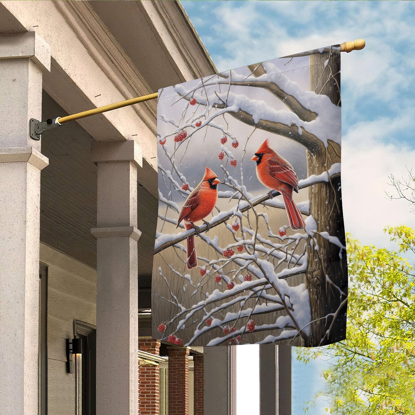 Cardinals On A Berry-Laden Branch, Christmas Garden Flag - House Flag, Christmas Flag Gift For Bird Lovers, Bird Flag