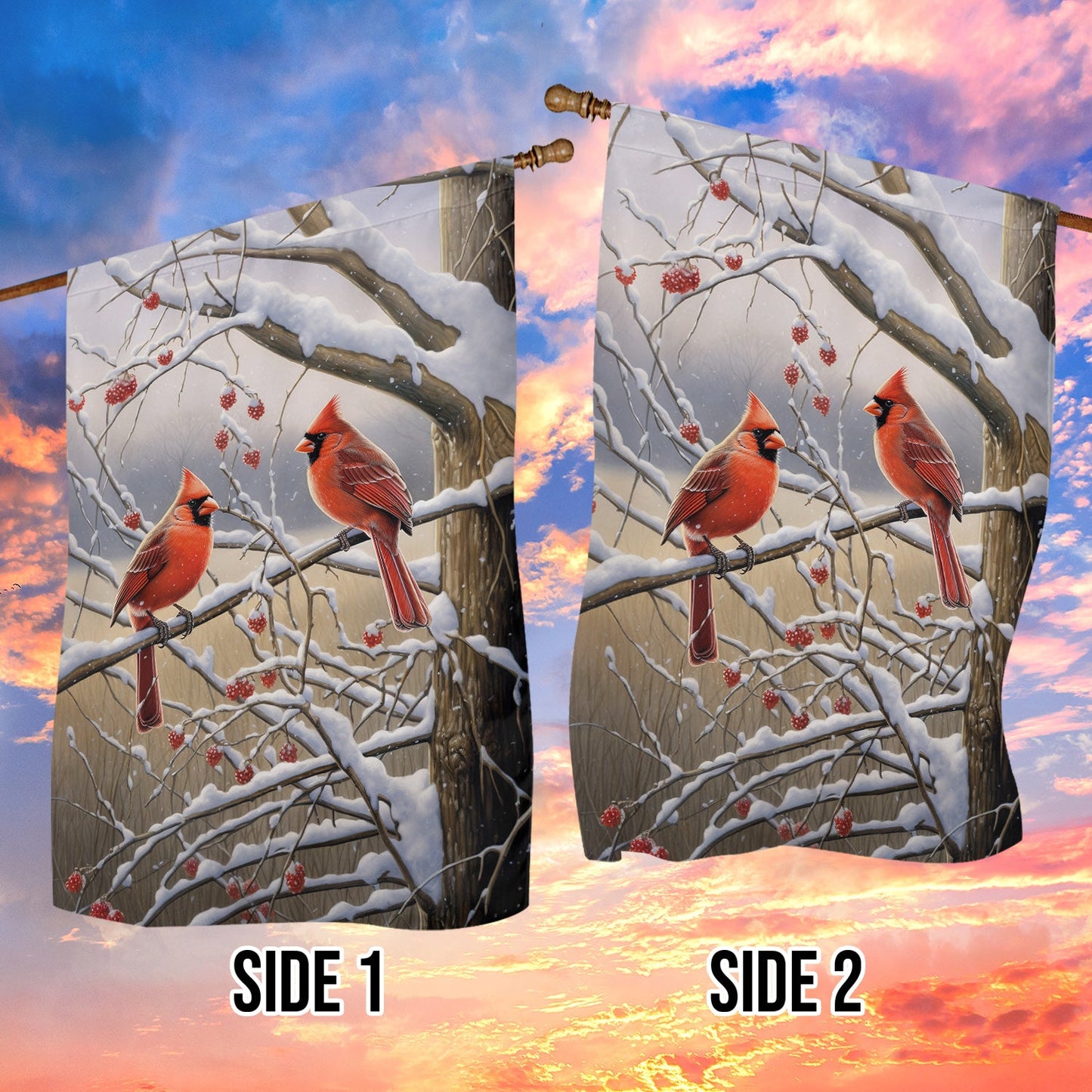 Cardinals On A Berry-Laden Branch, Christmas Garden Flag - House Flag, Christmas Flag Gift For Bird Lovers, Bird Flag