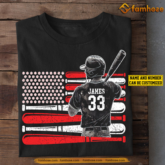 Personalized July 4th Baseball T-shirt, USA Baseball Flag Tees Gift For Baseball Lovers