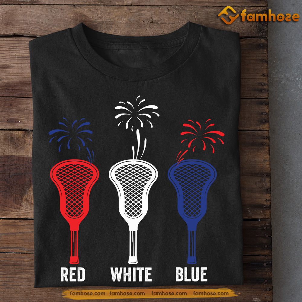 Funny Lacrosse T-shirt, Red White Blue Lacrosse Tees July 4th Day Gift For Lacrosse Lovers
