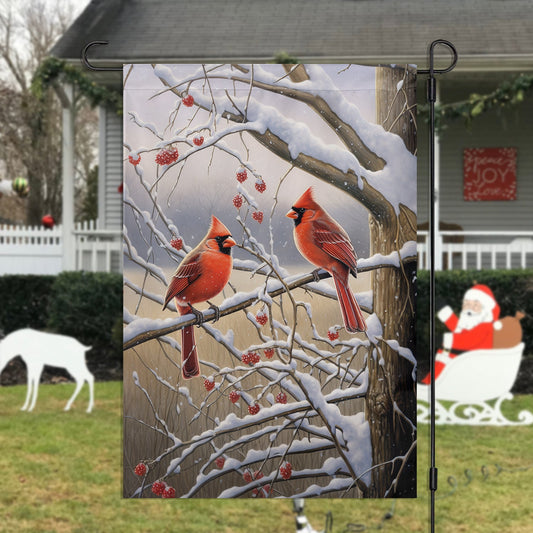 Cardinals On A Berry-Laden Branch, Christmas Garden Flag - House Flag, Christmas Flag Gift For Bird Lovers, Bird Flag