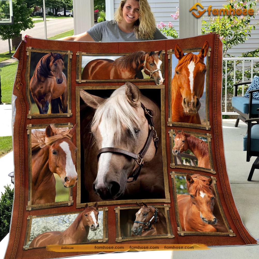 Strong Horse Blanket, Pattern Friendship Horses, Horse Fleece Blanket - Sherpa Blanket Gift For Horse Lover