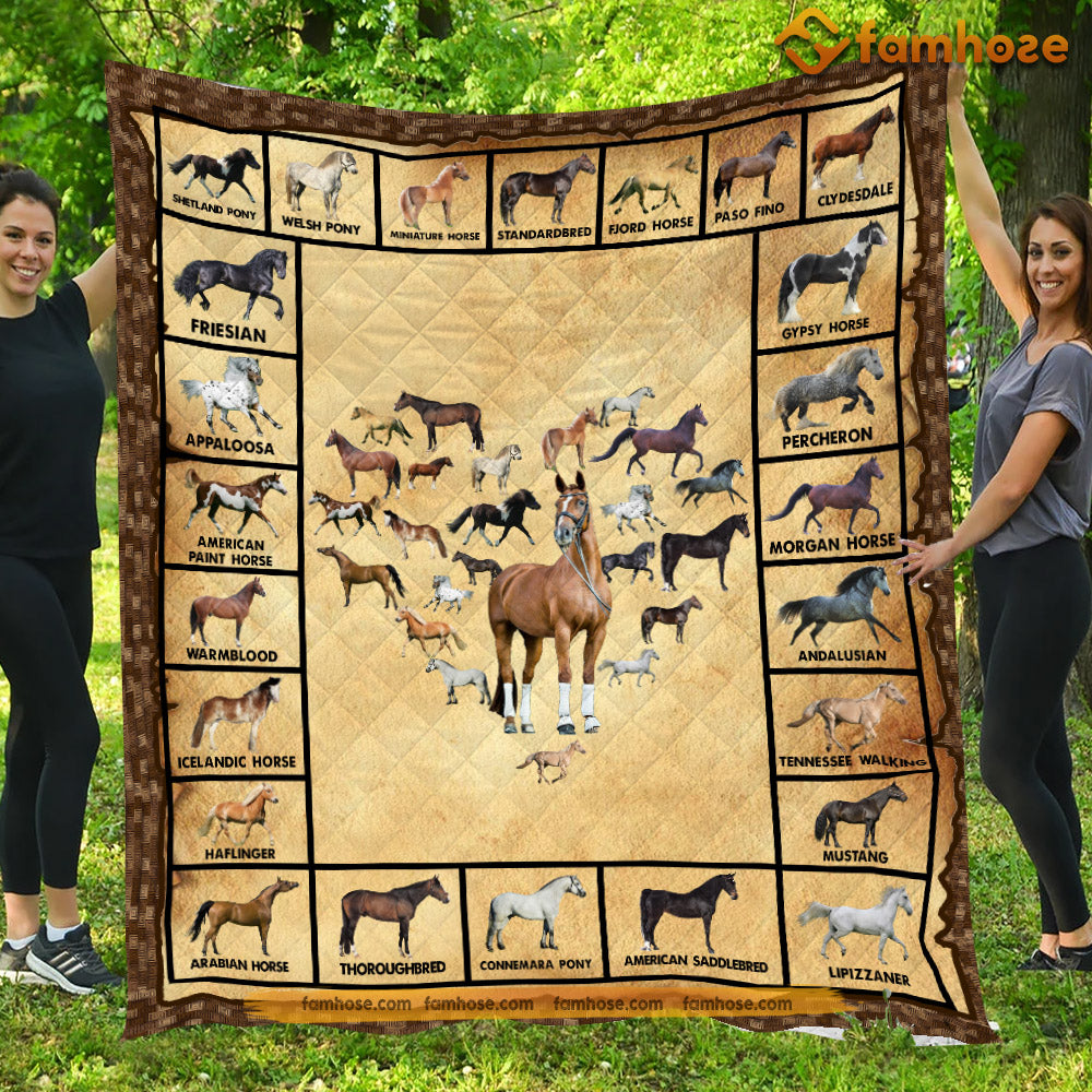 Horse Blanket, Horses Arrange Heart Fleece Blanket - Sherpa Blanket Gift For Horse Lover