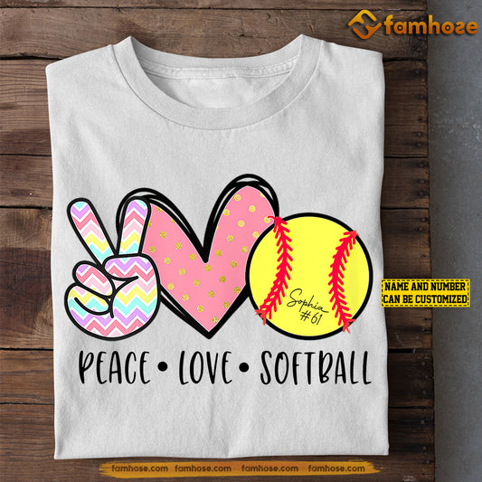 Personalized Softball T-shirt, Cute Peace Love Softball, Gift For Softball Lovers, Softball Players