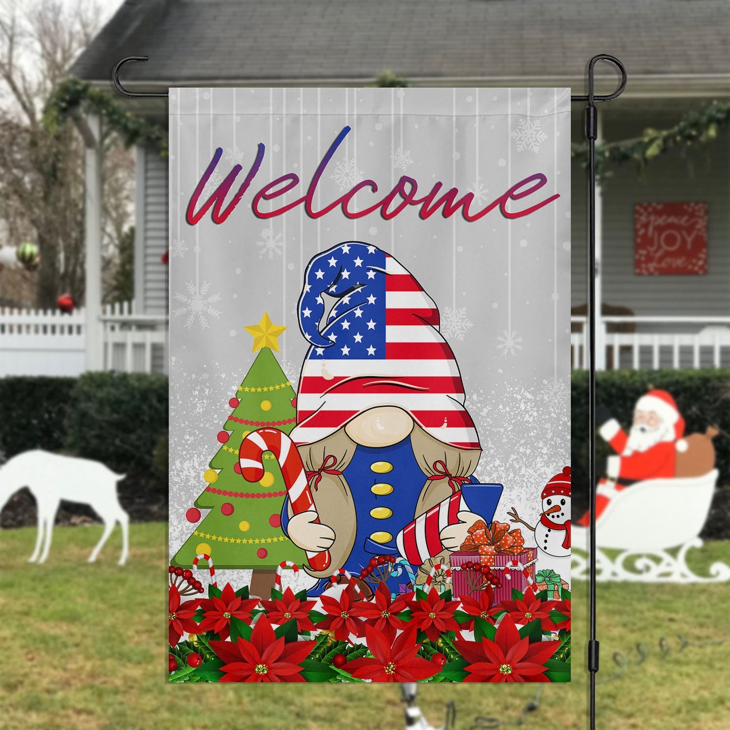 Welcome You The USA Gnome Flag, Gnome Xmas Garden Flag & House Flag, Christmas Flag Gift For Gnome Lovers