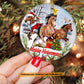 Christmas Horse Ornament, Merry Horsemas ELF Santa Hats Reindeer Gift For Horse Lovers, Circle Ceramic Ornament