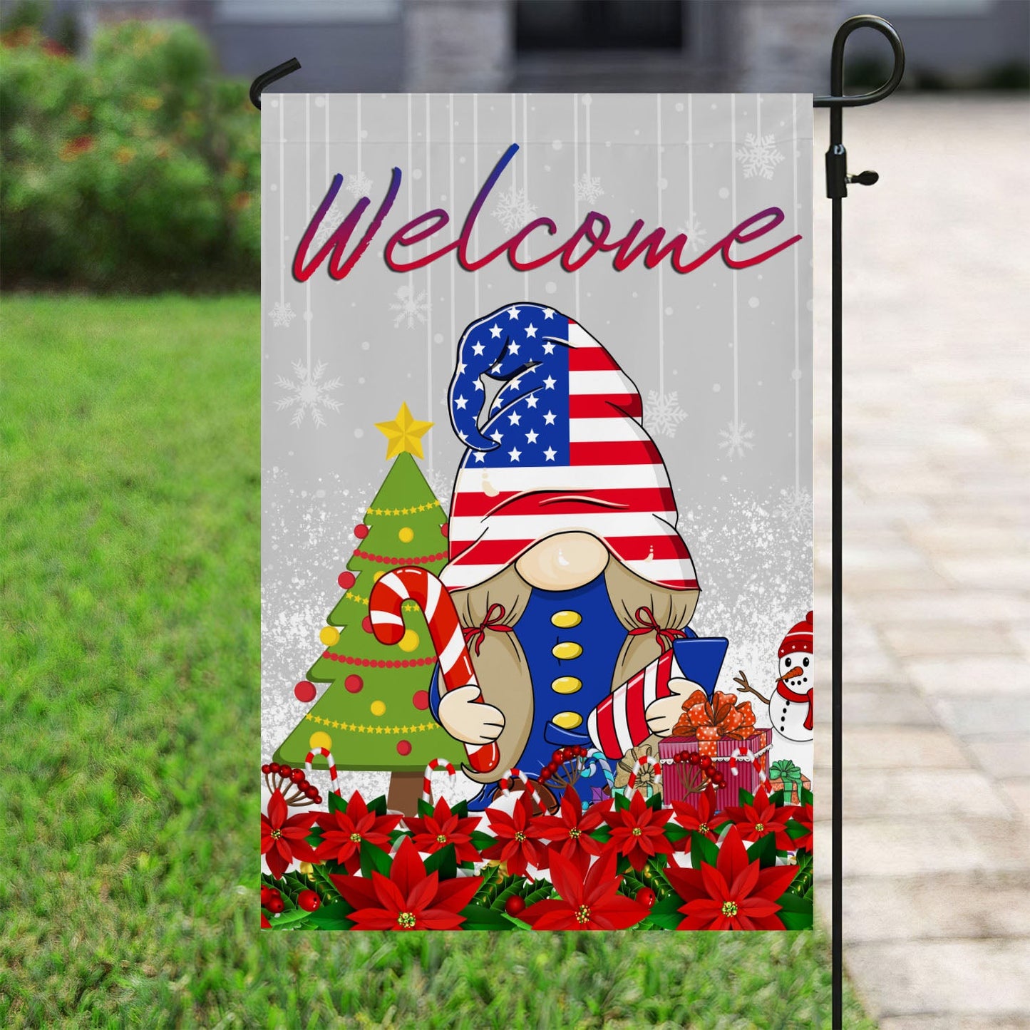 Welcome You The USA Gnome Flag, Gnome Xmas Garden Flag & House Flag, Christmas Flag Gift For Gnome Lovers