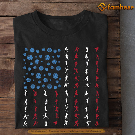 July 4th Girls Basketball T-shirt, Basketball With A USA Flag, Independence Day Gift For Basketball Lovers, Basketball Tees