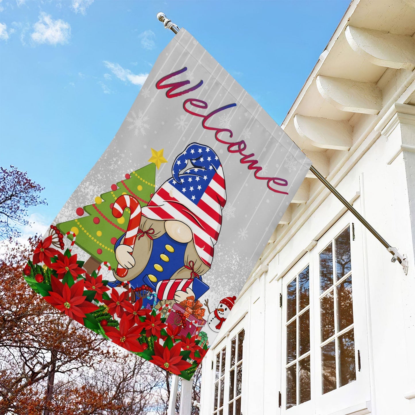 Welcome You The USA Gnome Flag, Gnome Xmas Garden Flag & House Flag, Christmas Flag Gift For Gnome Lovers