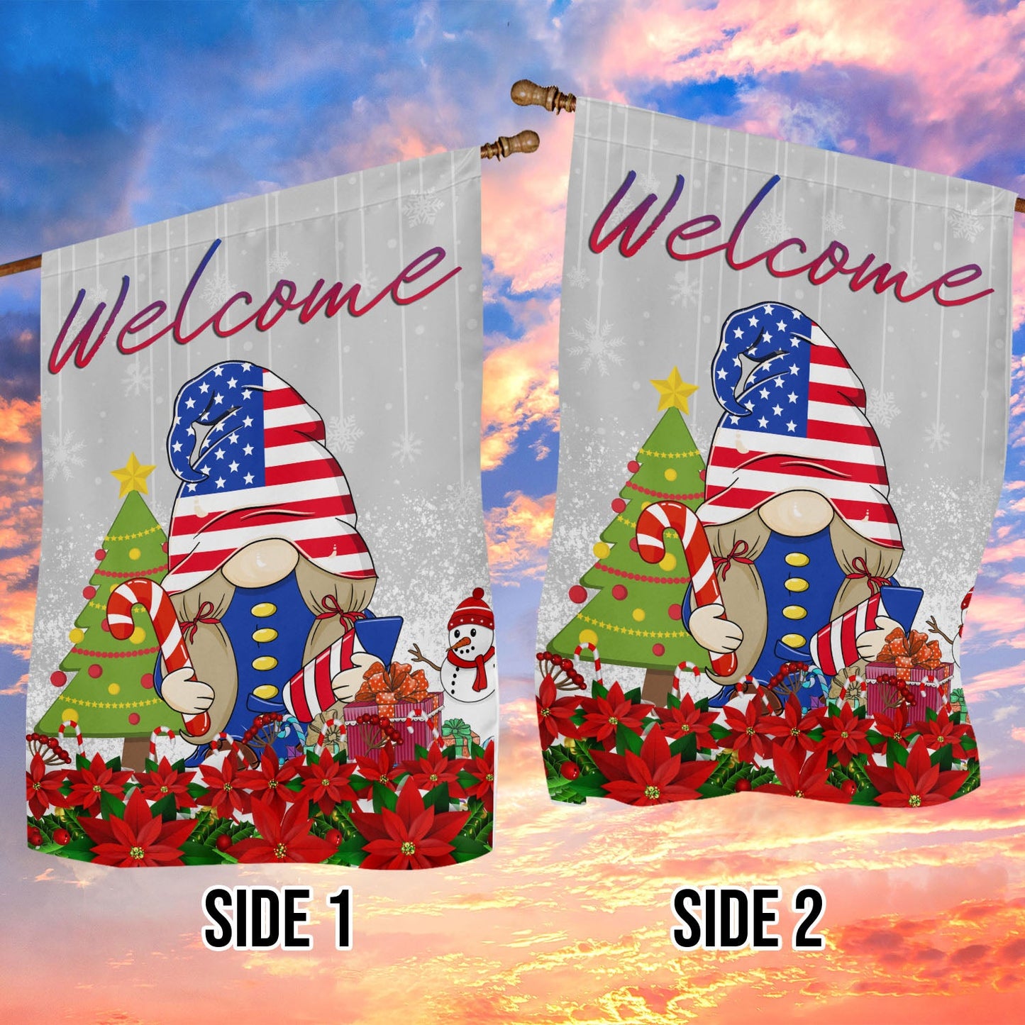 Welcome You The USA Gnome Flag, Gnome Xmas Garden Flag & House Flag, Christmas Flag Gift For Gnome Lovers