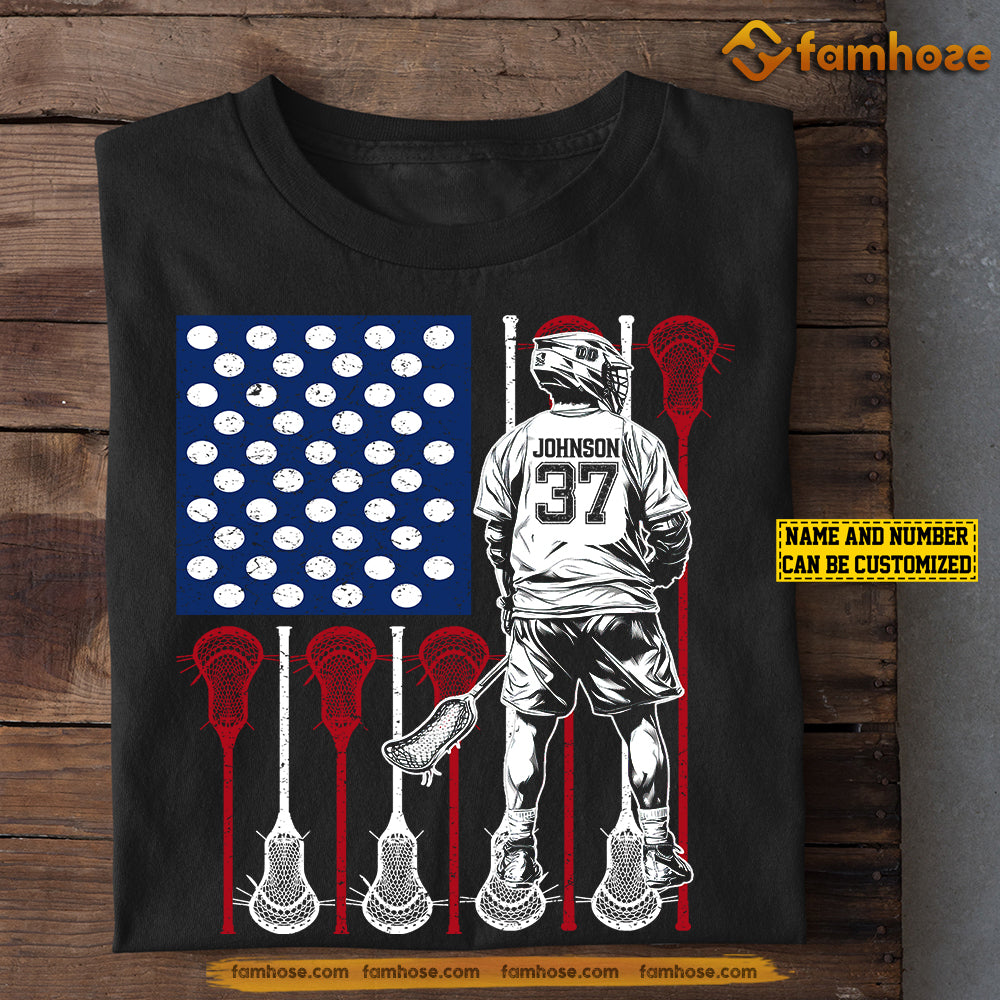 Personalized Lacrosse July 14th T-shirt, American Flag Made Of Lacrosse Tees Gift For Lacrosse Lovers