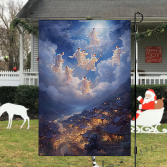 Angels Above The Ancient Village, Christmas Garden Flag - House Flag, Christmas Flag Gift For Angel Lovers, Angel Flag