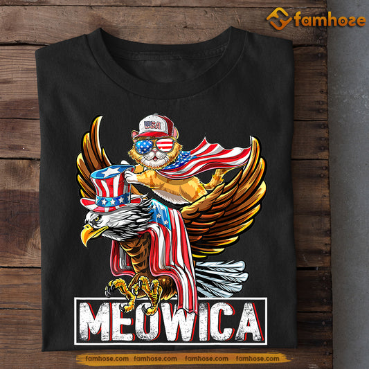 Cat T-shirt, Meowica, Independence Day Gift For Cat Lovers, Cat Owners Tees