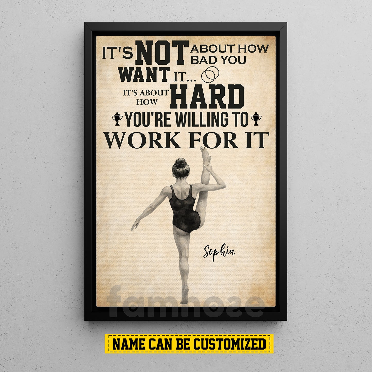 Motivational Personalized Gymnastic Girl Canvas Painting, It's Not About How Bad You Want It Wall Art Decor, Poster Gift For Gymnastic Lovers