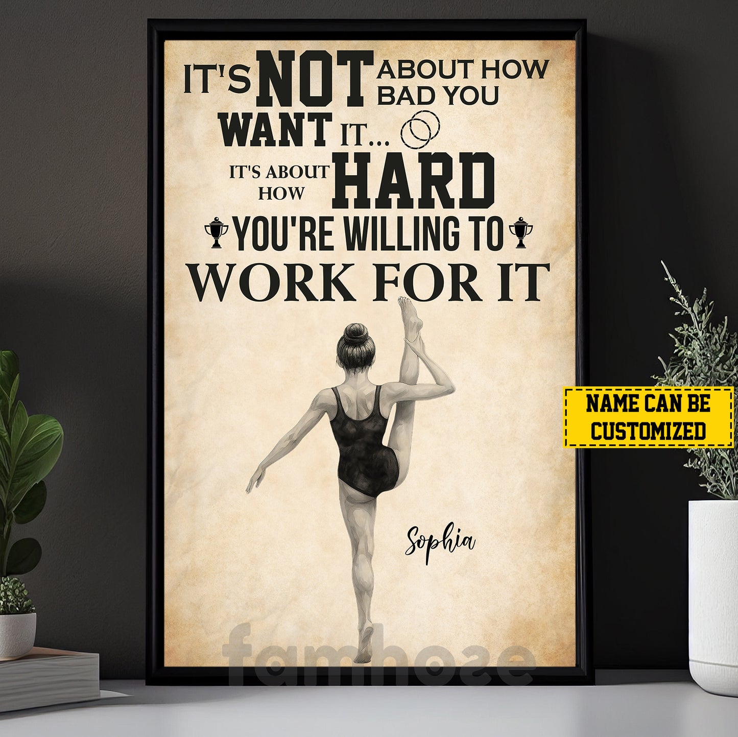 Motivational Personalized Gymnastic Girl Canvas Painting, It's Not About How Bad You Want It Wall Art Decor, Poster Gift For Gymnastic Lovers