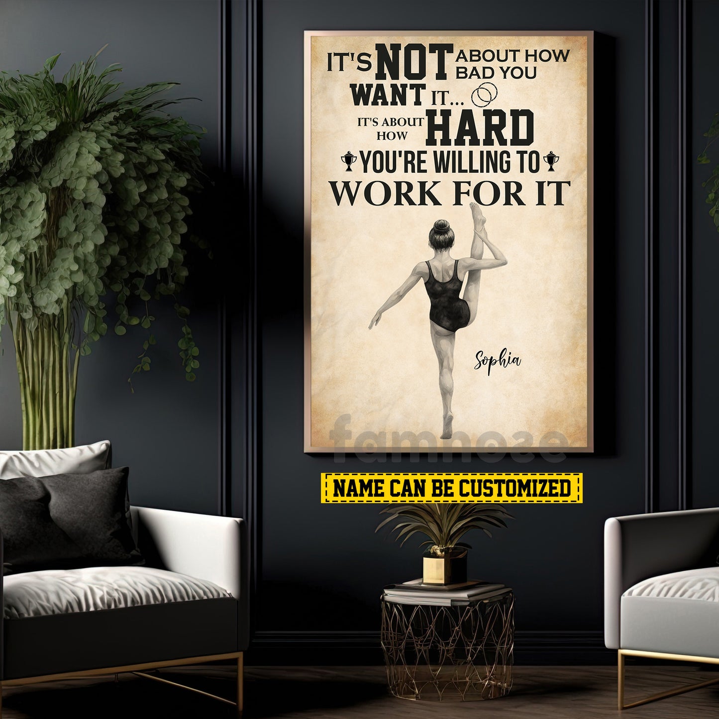 Motivational Personalized Gymnastic Girl Canvas Painting, It's Not About How Bad You Want It Wall Art Decor, Poster Gift For Gymnastic Lovers