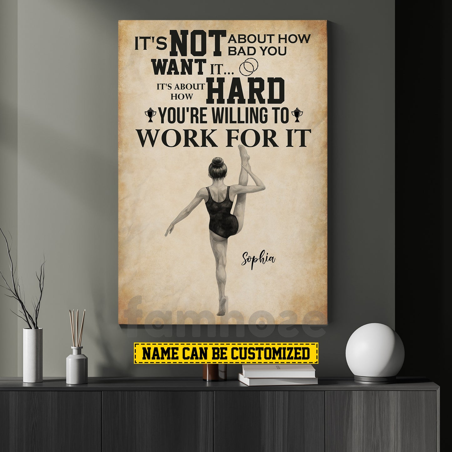 Motivational Personalized Gymnastic Girl Canvas Painting, It's Not About How Bad You Want It Wall Art Decor, Poster Gift For Gymnastic Lovers