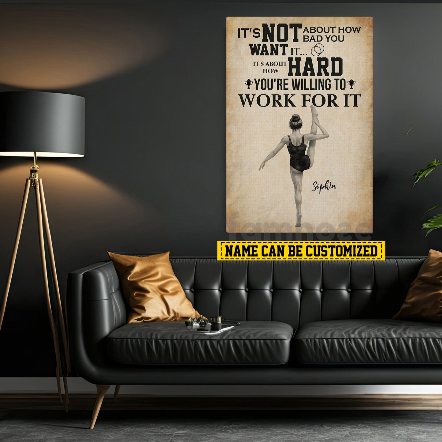 Motivational Personalized Gymnastic Girl Canvas Painting, It's Not About How Bad You Want It Wall Art Decor, Poster Gift For Gymnastic Lovers