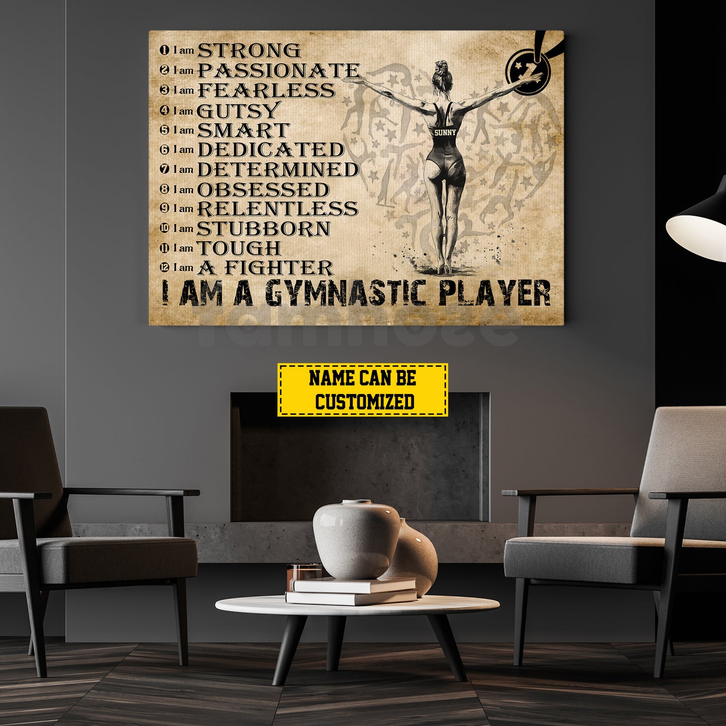 Motivational Personalized Gymnastic Girl Canvas Painting, I Am A Gymnastic Player Wall Art Decor, Poster Gift For Gymnastics Lovers