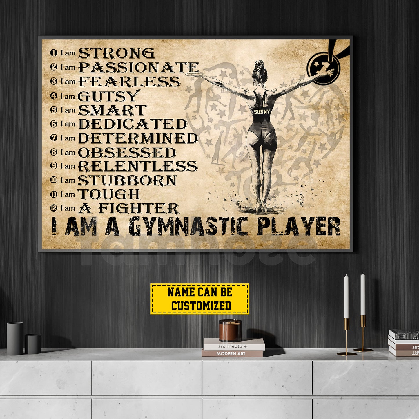 Motivational Personalized Gymnastic Girl Canvas Painting, I Am A Gymnastic Player Wall Art Decor, Poster Gift For Gymnastics Lovers