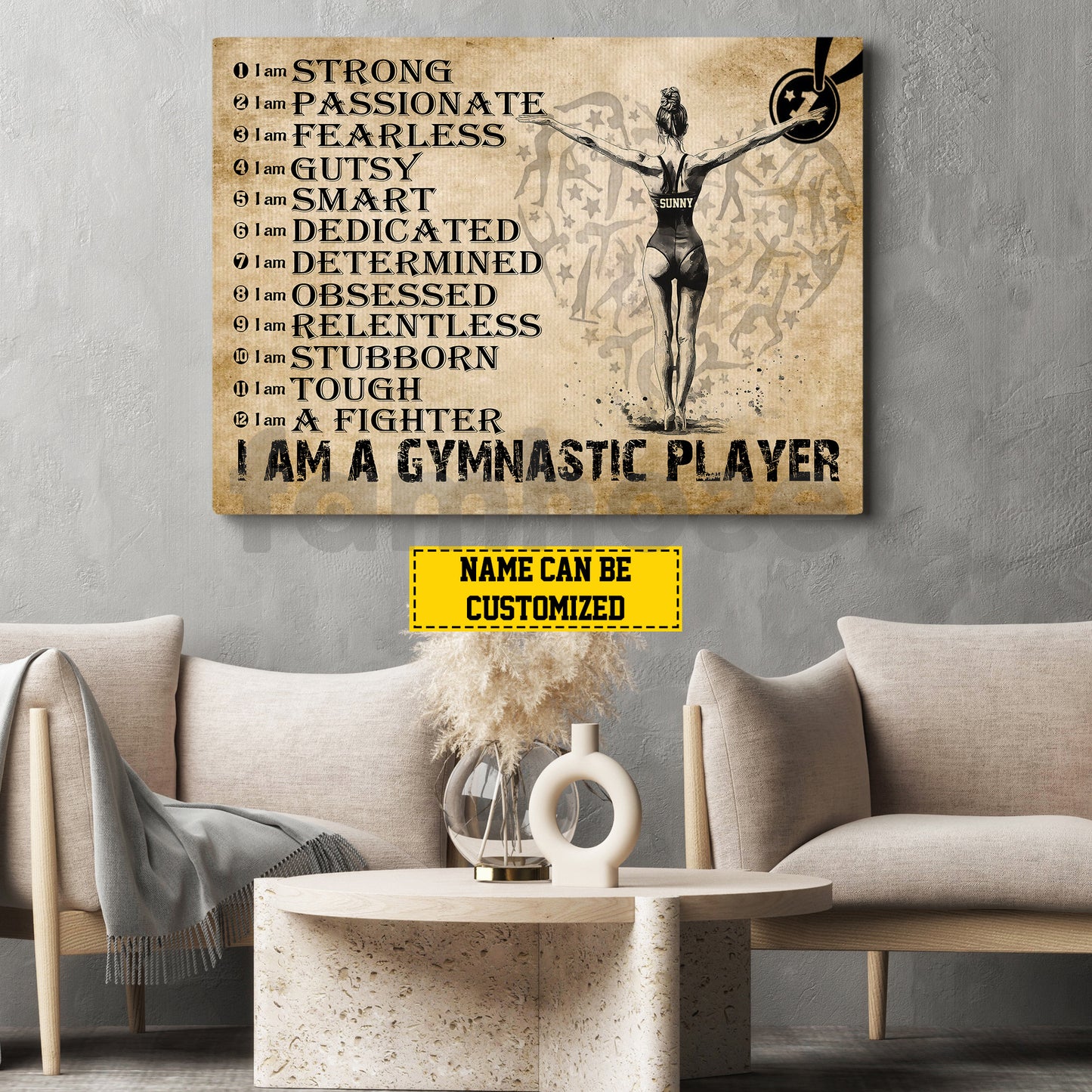 Motivational Personalized Gymnastic Girl Canvas Painting, I Am A Gymnastic Player Wall Art Decor, Poster Gift For Gymnastics Lovers