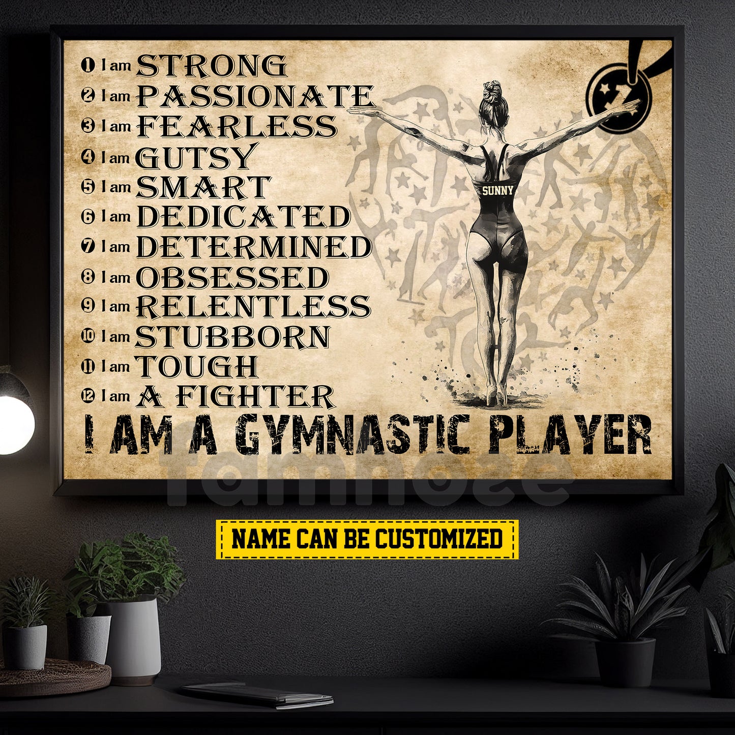 Motivational Personalized Gymnastic Girl Canvas Painting, I Am A Gymnastic Player Wall Art Decor, Poster Gift For Gymnastics Lovers