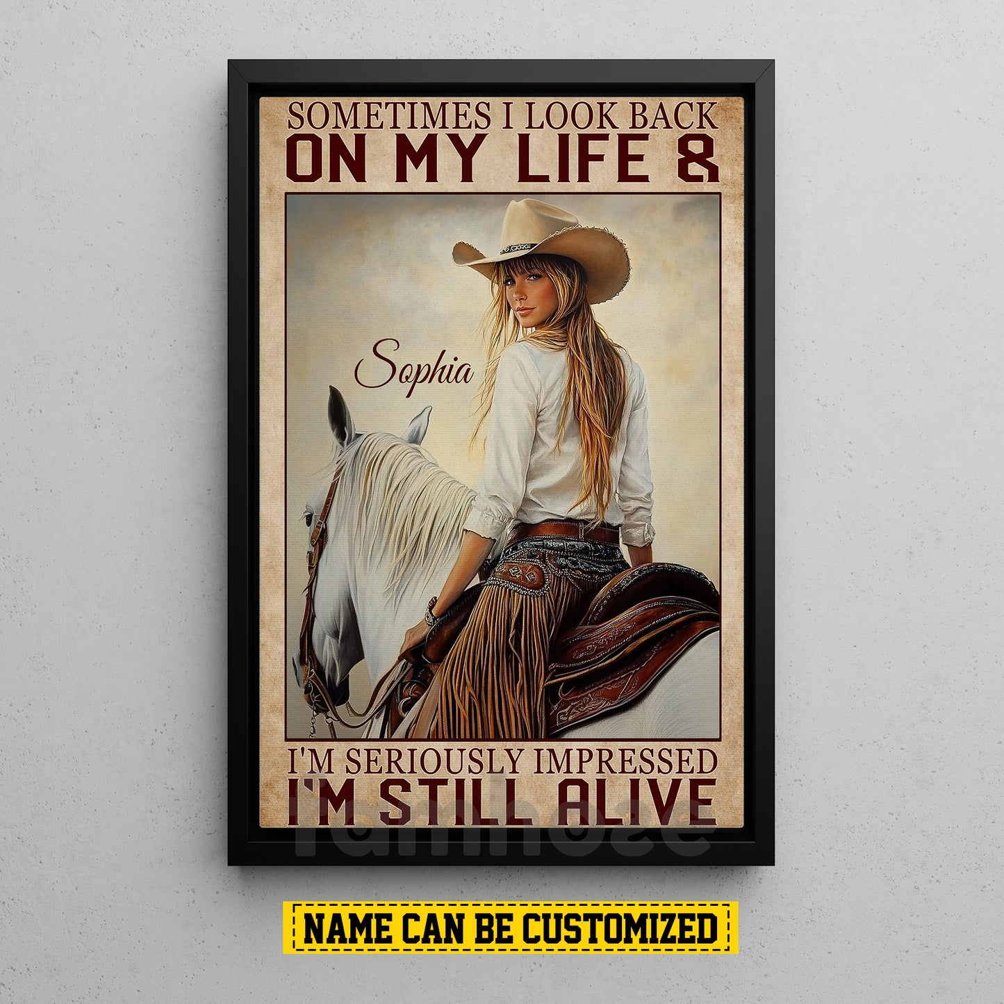 Motivational Personalized Horse Riding Girl Canvas Painting, I'm Seriously Impressed I'm Still Alive Wall Art Decor, Poster Gift For Horse Girl