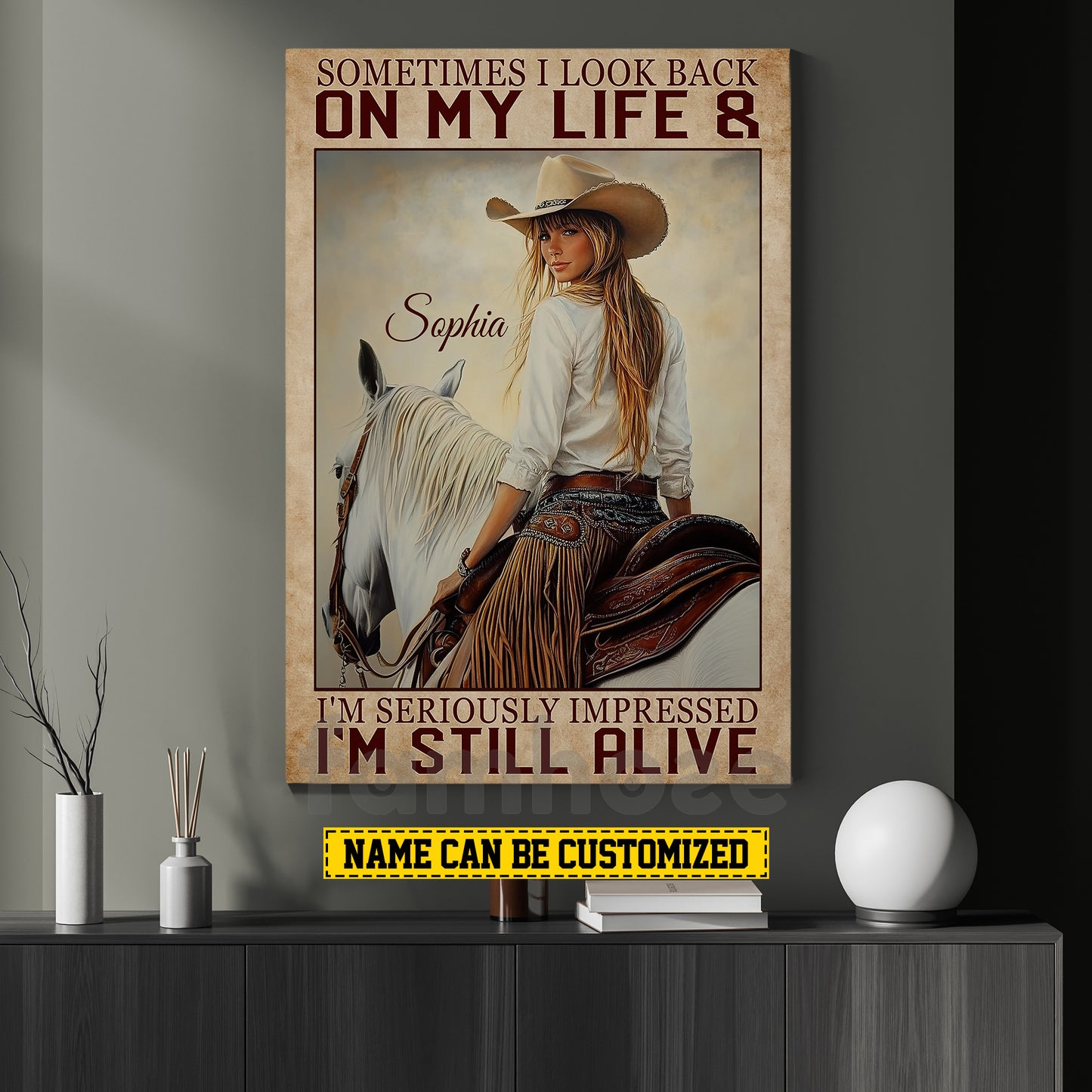 Motivational Personalized Horse Riding Girl Canvas Painting, I'm Seriously Impressed I'm Still Alive Wall Art Decor, Poster Gift For Horse Girl