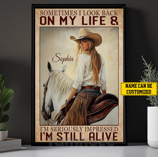 Motivational Personalized Horse Riding Girl Canvas Painting, I'm Seriously Impressed I'm Still Alive Wall Art Decor, Poster Gift For Horse Girl