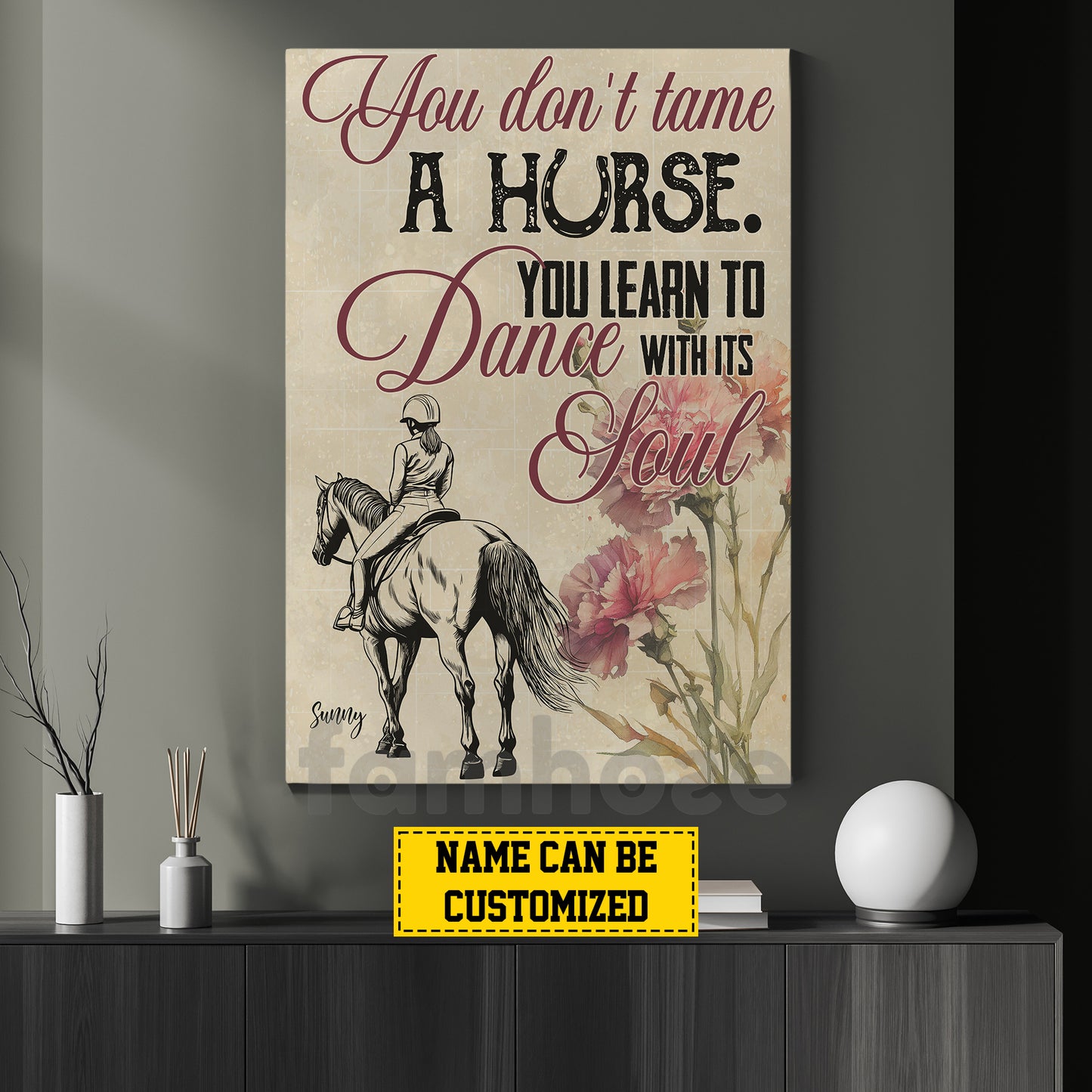 Personalized Horse Riding Girl Canvas Painting, You Don't Tame A Horse Inspirational Quote Wall Art Decor, Poster Gift For Horse Girl