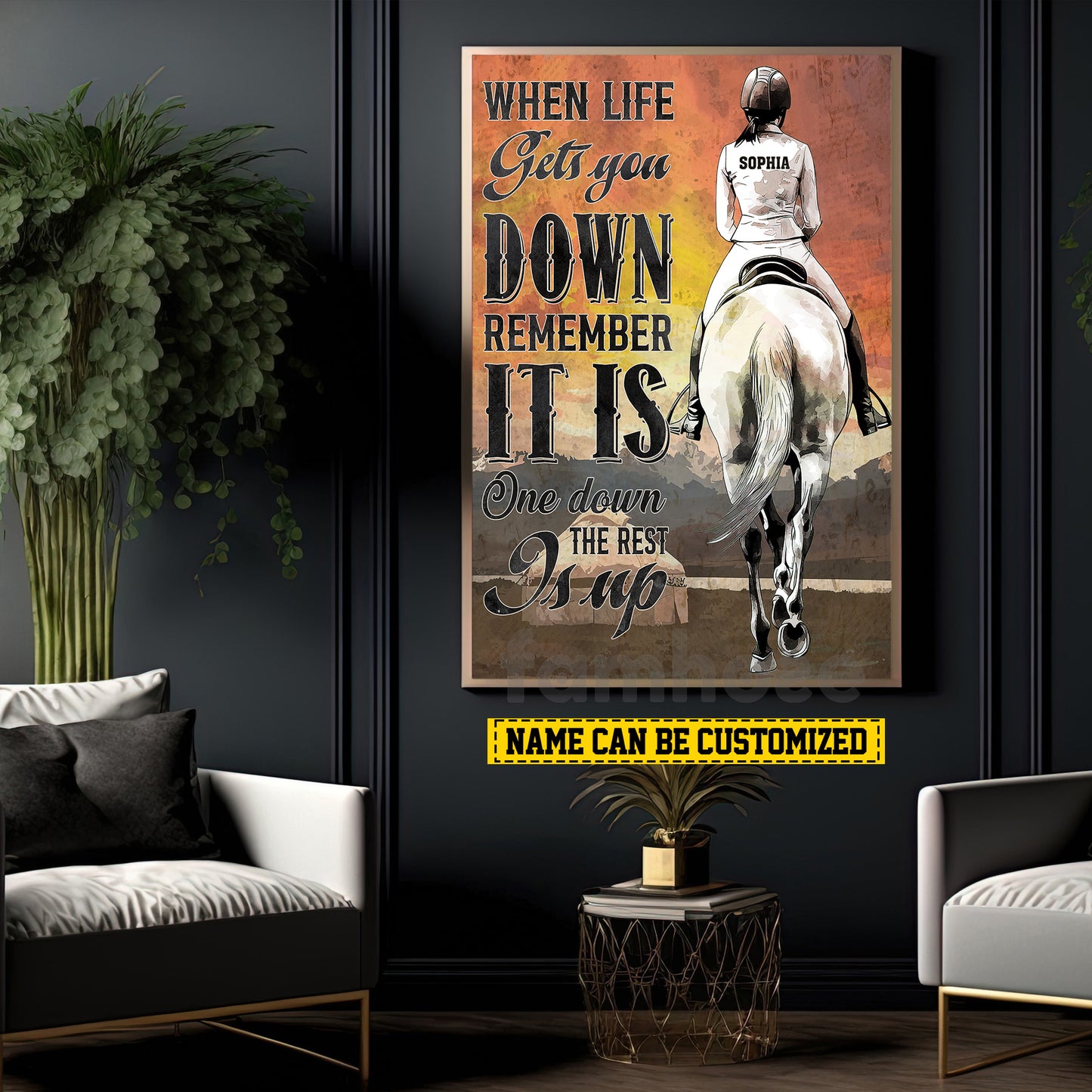 Personalized Horse Girl Riding Canvas Painting, When Life Gets You Down Wall Art Decor, Poster Gift For Horse Girl