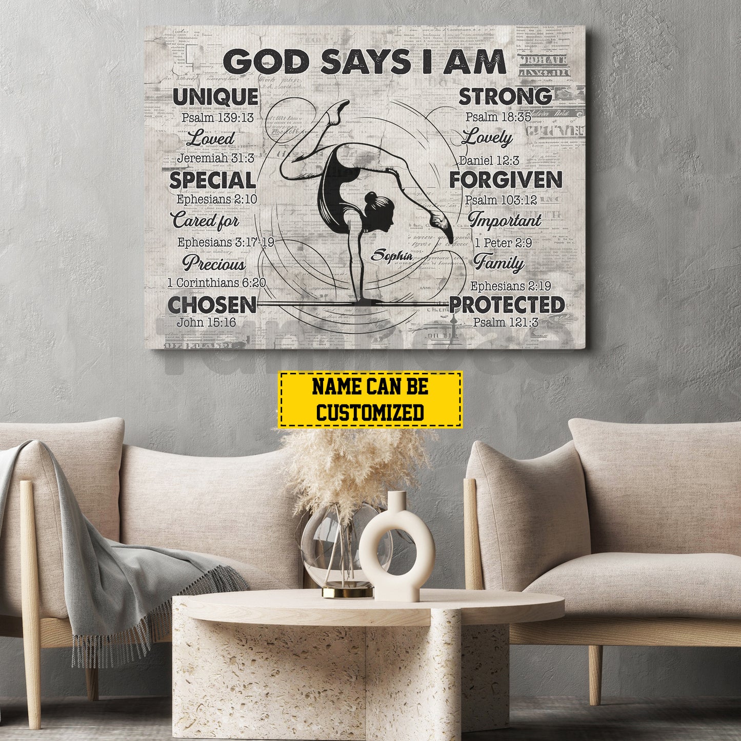 Personalized Gymnastic God Woman Canvas Painting, God Says I Am Wall Art Decor, Poster Gift For Gymnastics Lovers