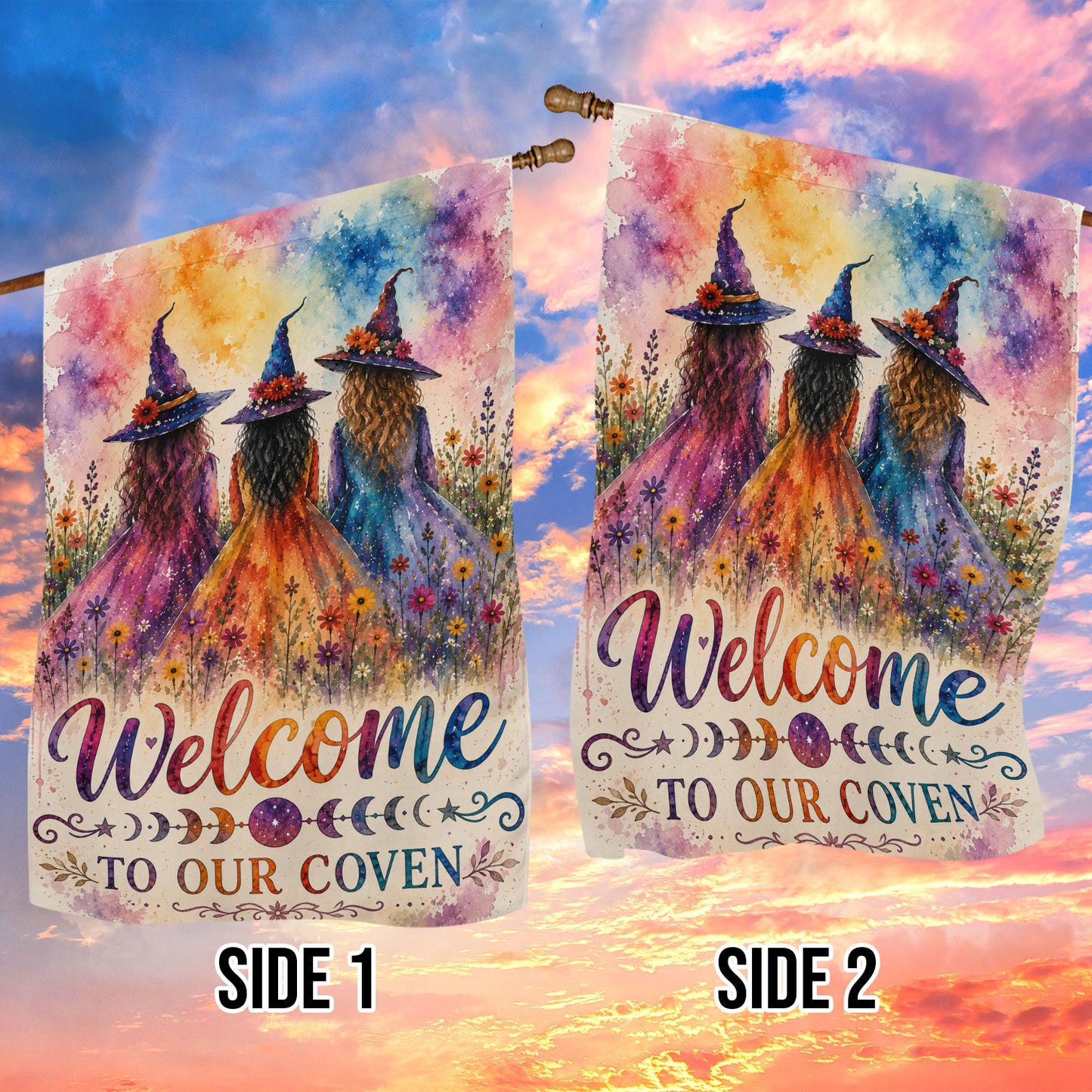 Halloween Welcome To Our Coven Garden & House Flag, Colorful Witch Yard Flag Spooky Season Gift For Witch Lover