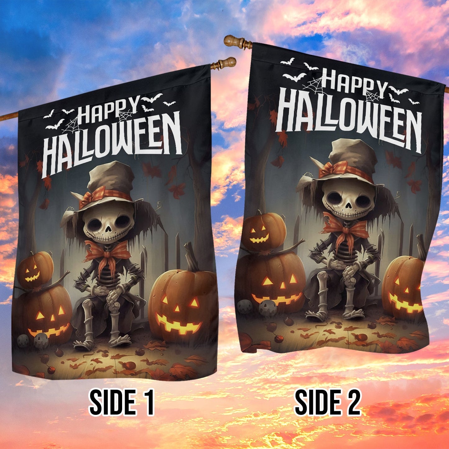 Cool Halloween Flag, Human Skeleton Sitting On Chair Spooky, Flag Gift For Halloween, Gift For Garden Flag