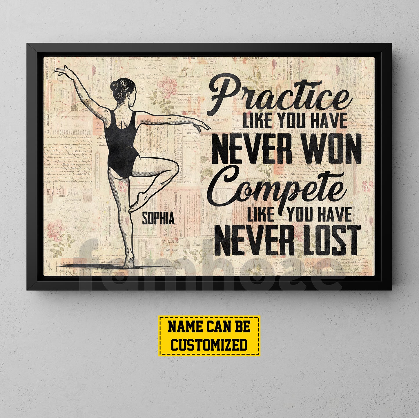 Personalized Gymnastic Girl Canvas Painting, Practice Like You Have Never Won Wall Art Decor, Poster Gift For Gymnastic Lovers