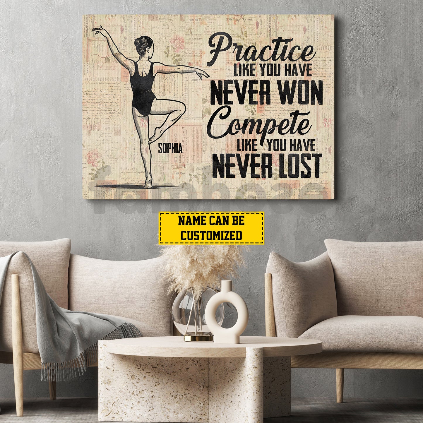 Personalized Gymnastic Girl Canvas Painting, Practice Like You Have Never Won Wall Art Decor, Poster Gift For Gymnastic Lovers