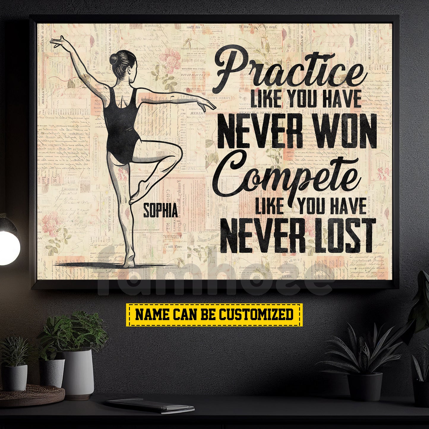 Personalized Gymnastic Girl Canvas Painting, Practice Like You Have Never Won Wall Art Decor, Poster Gift For Gymnastic Lovers