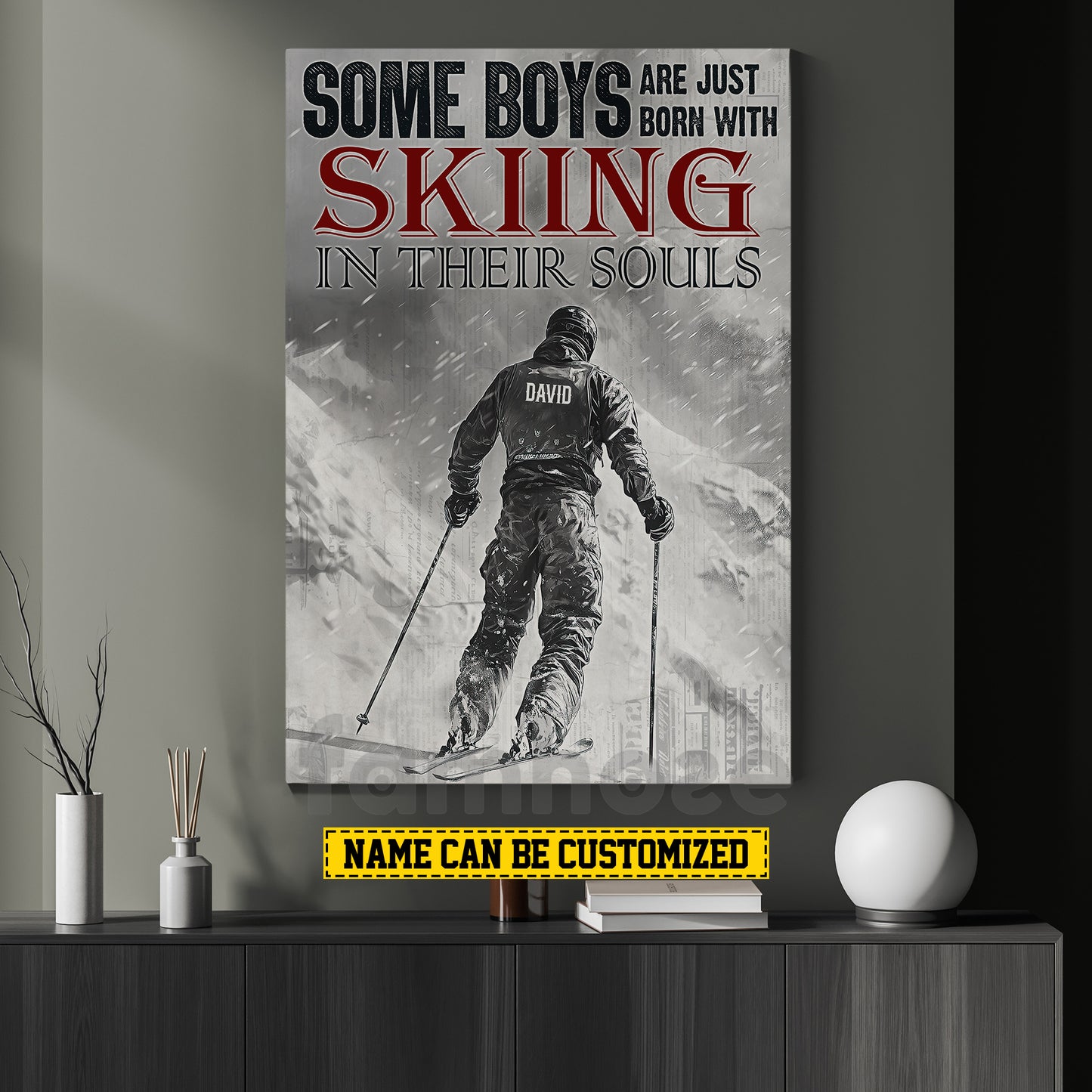 Personalized Skiing Boy Canvas Painting, Some Boys Are Just Born With Skiing In Their Souls Sport Wall Art Decor, Poster Gift For Skiing Lovers