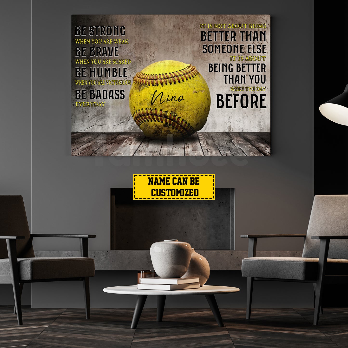 Motivational Personalized Softball Canvas Painting, Be Strong Brave Humble Badass Sport Wall Art Decor, Poster Gift For Softball Lovers