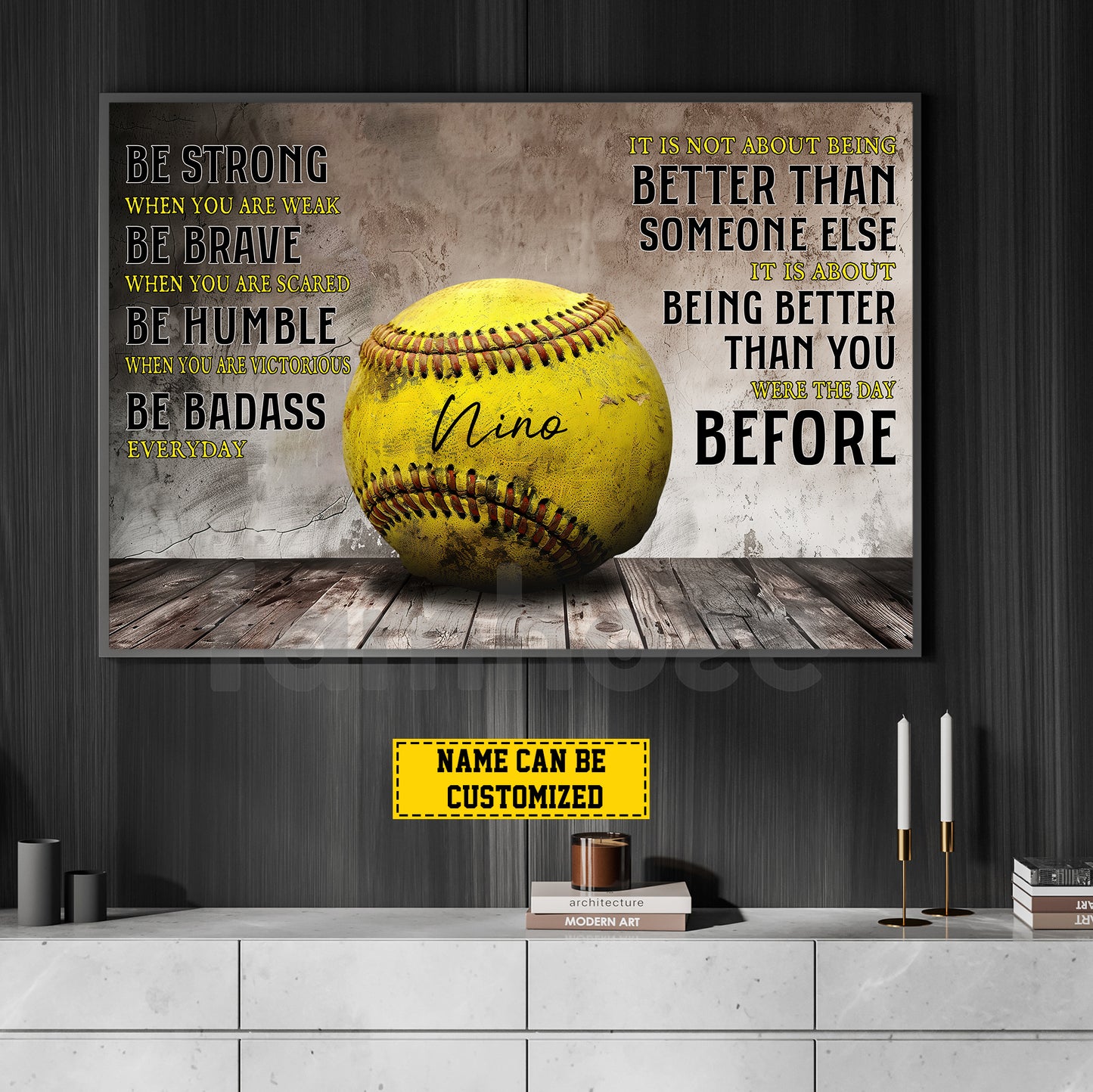 Motivational Personalized Softball Canvas Painting, Be Strong Brave Humble Badass Sport Wall Art Decor, Poster Gift For Softball Lovers