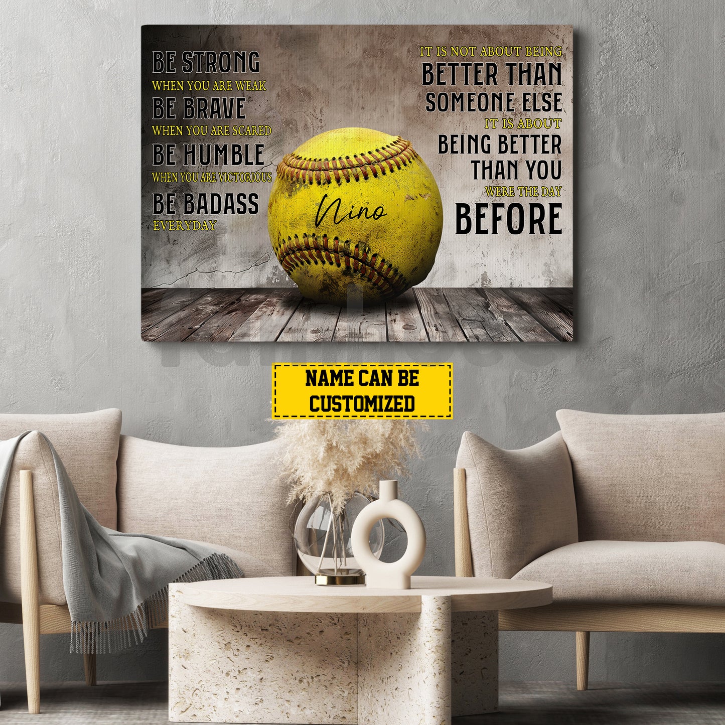 Motivational Personalized Softball Canvas Painting, Be Strong Brave Humble Badass Sport Wall Art Decor, Poster Gift For Softball Lovers