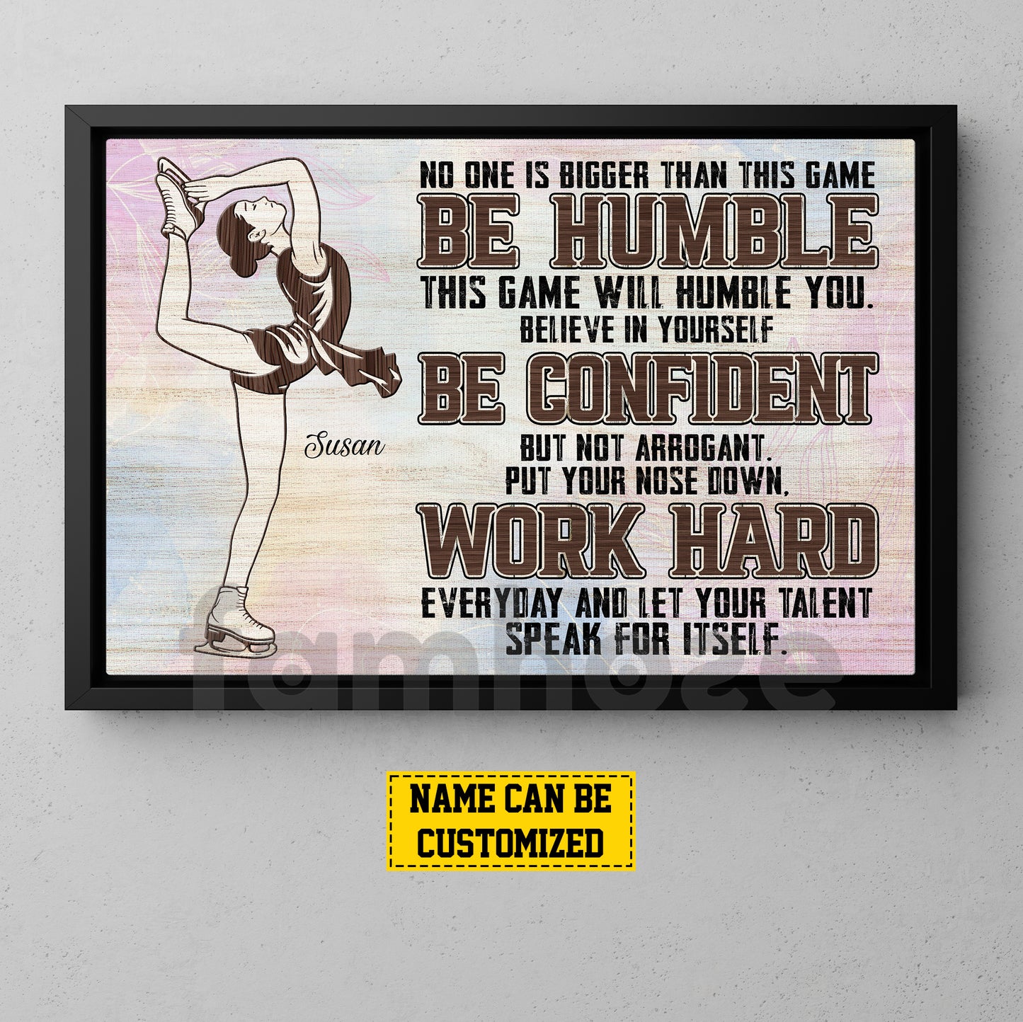 Motivational Personalized Ice Skating Woman Canvas Painting, Be Humble Confident And Work Hard Sport Wall Art Decor, Poster Gift For Ice Skating Lovers