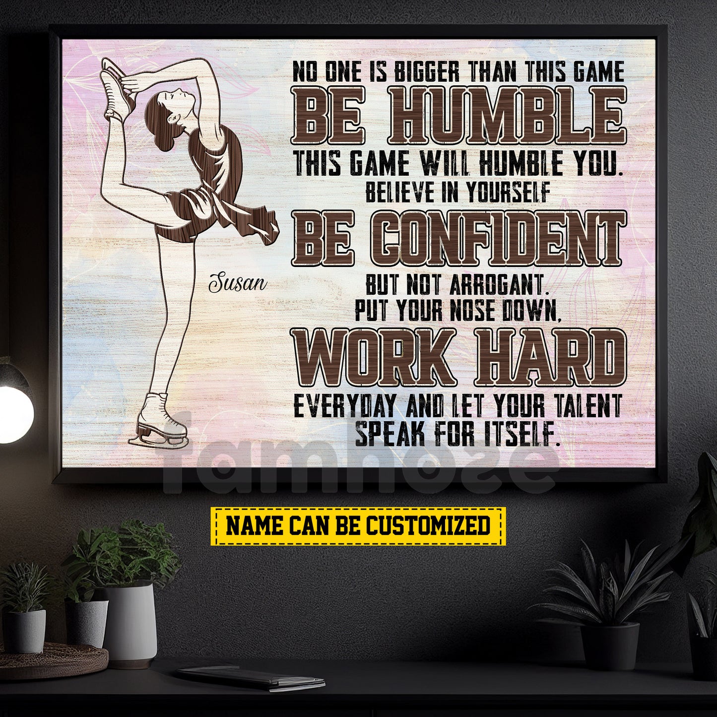 Motivational Personalized Ice Skating Woman Canvas Painting, Be Humble Confident And Work Hard Sport Wall Art Decor, Poster Gift For Ice Skating Lovers