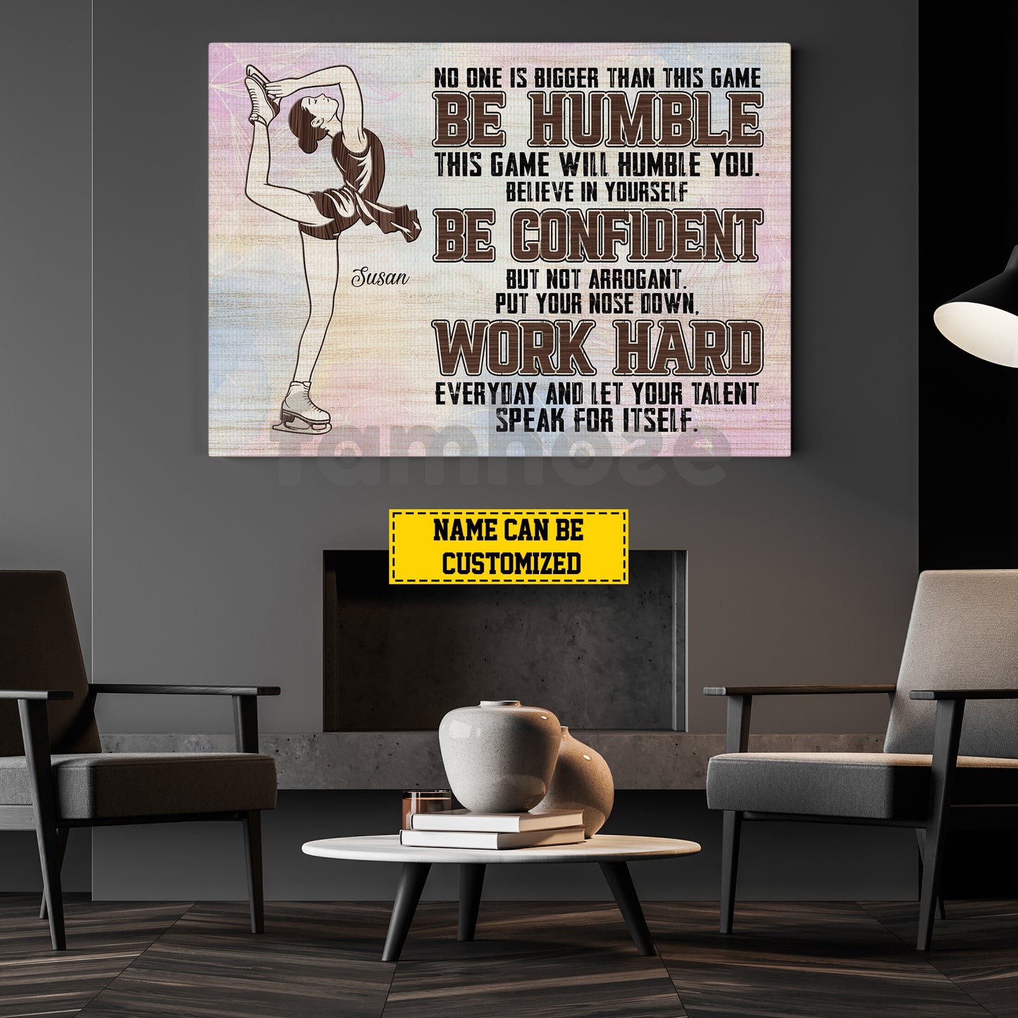 Motivational Personalized Ice Skating Woman Canvas Painting, Be Humble Confident And Work Hard Sport Wall Art Decor, Poster Gift For Ice Skating Lovers