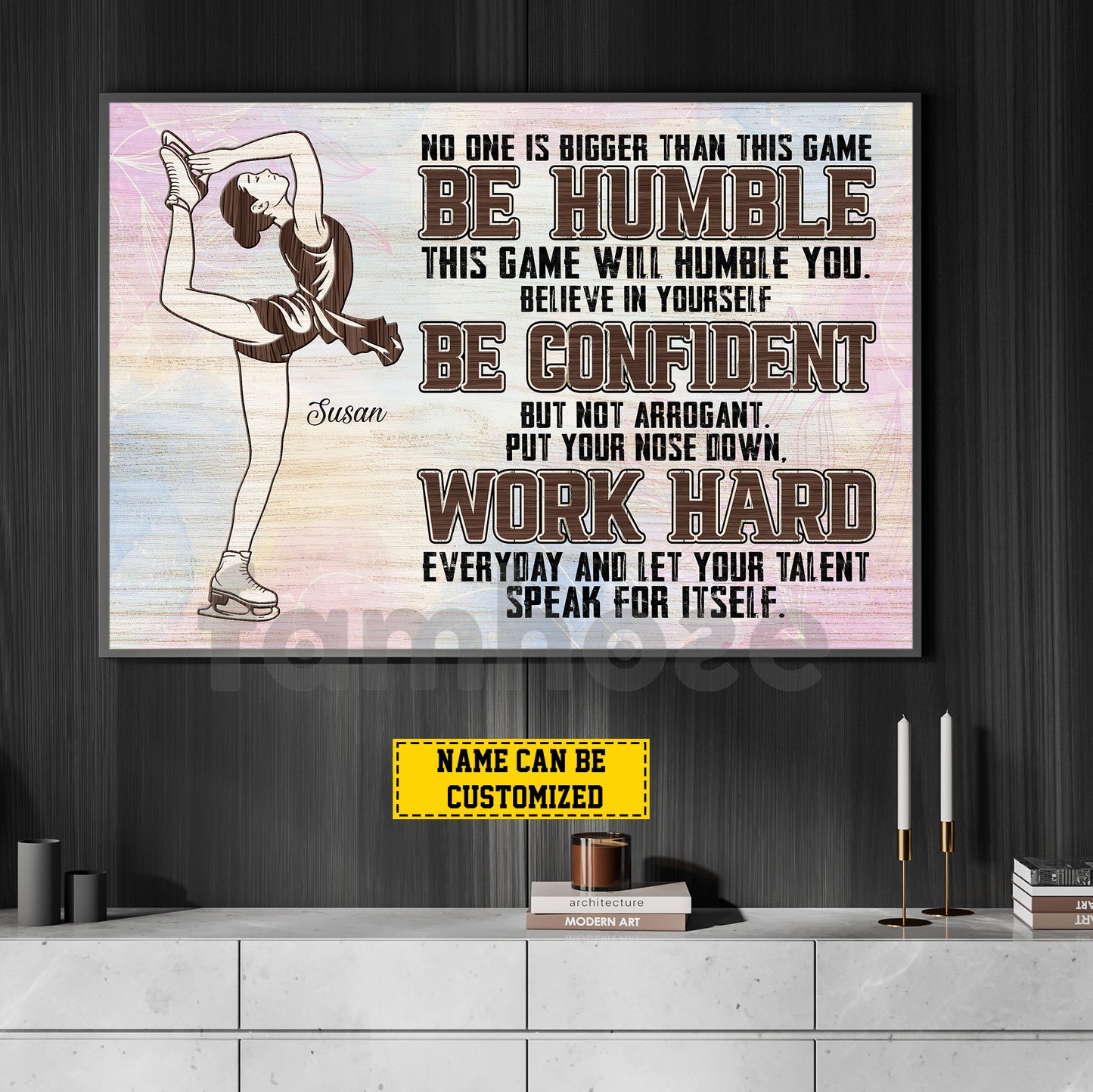 Motivational Personalized Ice Skating Woman Canvas Painting, Be Humble Confident And Work Hard Sport Wall Art Decor, Poster Gift For Ice Skating Lovers